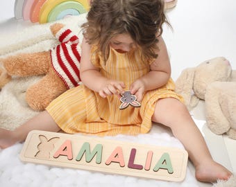 Casse-tête personnalisé | Nouveau cadeau pour bébé | Jouets en bois | Baby Shower | Cadeaux de Pâques pour les enfants | Bambin en bois | Cadeau de premier anniversaire
