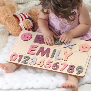 Custom Handmade Name Puzzle with Shapes Numbers | Personalized Birthday Gift for Kids | Christmas Gifts for Toddlers | Unique New Baby Gift
