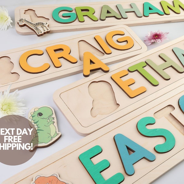 Dinosaurs Name Puzzle, 1st Birthday Boy, Wooden Nursery Decor, Best Christmas Gift For Toddlers, Dinosaur Design, Montessori Toys