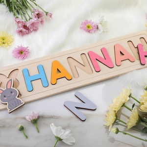 Wooden Personalized Name Puzzle | Personalized Busy Board Puzzle | Baby Girl and Boy Gifts | Kid Easter Gifts | Custom Puzzle for Baby