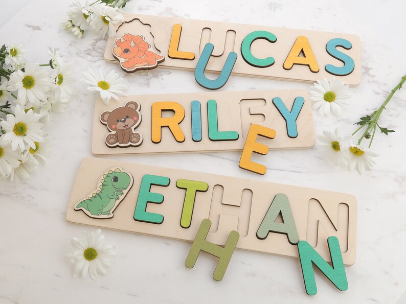 Personalized Name Puzzle New Baby Gift Wooden Toys Baby Etsy