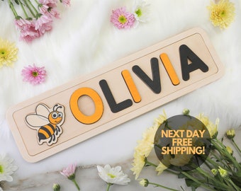 Bee Wooden Name Puzzle by Playwood Name Puzzle | Toddler Toys | Baby Gifts | Gift for Kids | Easter Present | Easter Gift