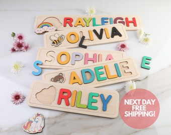 Personalized Name Puzzle with Animals | Baby, Toddler, Kids Toys | Wooden Toys | Christmas Gifts | First Birthday Girl and Boy