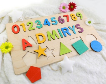 Cute Easter Gift, Easter Gift Idea, Name Puzzle with Shapes, Personalized Name Puzzle with Numbers, Easter Gift for Toddlers, Gift for Kids