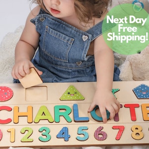 Personalized Name Puzzle New Baby Gift Wooden Toys Baby Shower Christmas Gifts for Kids Wood Toddler First Birthday Gift image 4