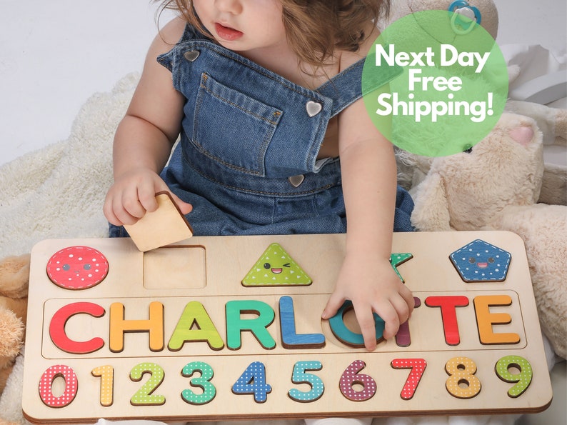 Personalized Name Puzzle New Baby Gift Wooden Toys Baby Shower Christmas Gifts for Kids Wood Toddler First Birthday Gift image 4