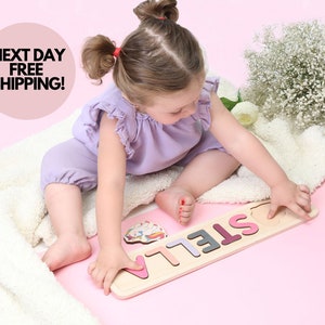 Wooden Personalized Name Puzzle 1st Birthday Gift Toys for Toddler image 5