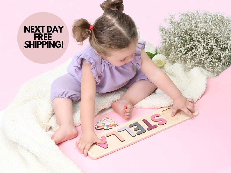 Wooden Personalized Name Puzzle 1st Birthday Gift Toys for Toddler image 5