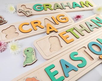 Personalized Wooden Name Puzzle with Animal Baby Name Puzzle Baby Shower Gift 1st Birthday Gift Nursery Decor Montessori Toys Toddler Gifts