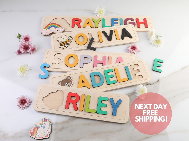 Wooden Personalized Name Puzzle 1st Birthday Gift Toys for Toddler image 1