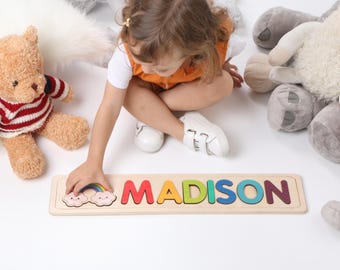 Personalized Name Puzzle , New Baby Gift, Wooden Toys, Baby Shower, Easter Gifts for Kids, Custom Toddler Toys, First Birthday