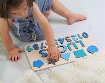 Personalized Name Puzzle with Shapes: Custom Wood Toy for Toddlers