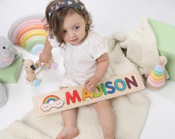 Wooden Personalized Name Puzzle 1st Birthday Gift Toys for Toddler
