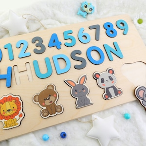 Wooden Name Puzzle by Playwood Name Puzzle with Numbers and Animals | Toddler Toys | Baby Gifts | Gift for Kids | Christmas Gift for Kids