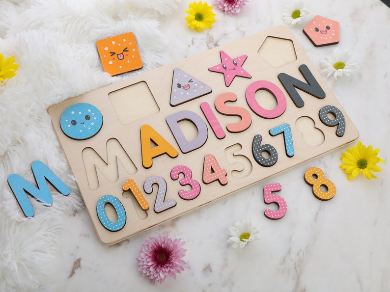 Personalized Name Puzzle New Baby Gift Wooden Toys Baby Etsy