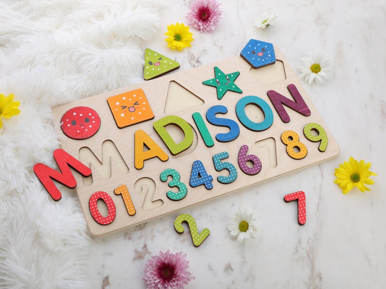 Personalized Name Puzzle New Baby Gift Wooden Toys Baby Etsy