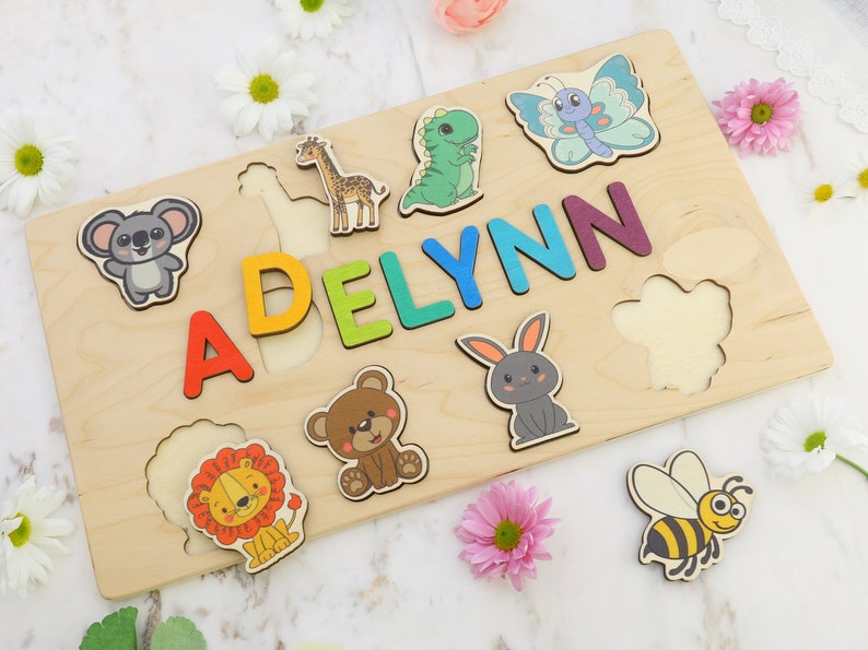 Wooden Name Puzzle by Playwood Name Puzzle Toddler Toys Baby Gifts Gift for Kids Christmas Present zdjęcie 7