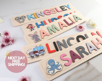 Personalized Name Puzzle, New Baby Gift, Wooden Baby Toys, Baby Shower, Easter Gifts for Kids, Wood Name Puzzle, First Birthday, Easter Gift