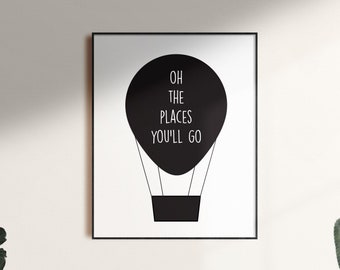 Oh the Places You'll Go Print, World Map Printable Art, Geometric Printable, Nursery Art ...