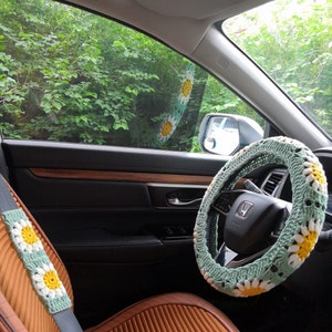 Steering Wheel Cover,Sunflower Steering Wheel Cover,Crochet Steering Wheel Cover,Steering Wheel Cover For Women,Cute Steering Wheel Cover B  A+1 belt cover