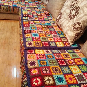 Large Vintage Afghan Blanket Throw,granny SQUARES, Crocheted, Handmade ...