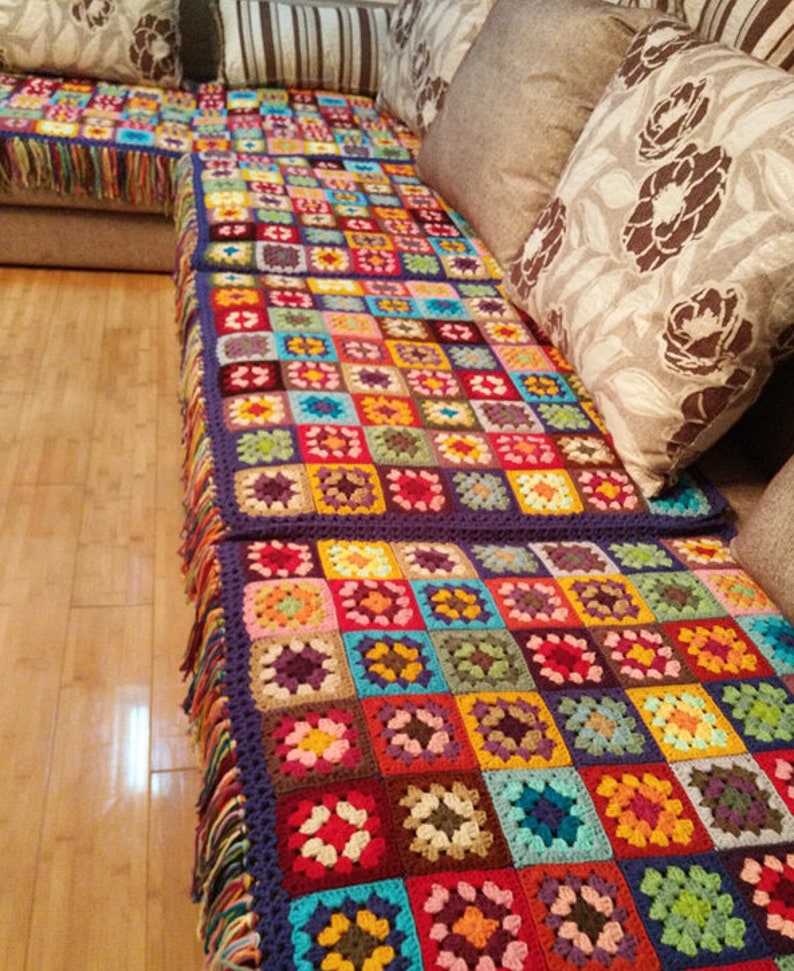 Large Vintage Afghan Blanket Throwgranny SQUARES Crocheted Etsy