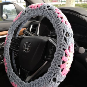 Crochet Steering Wheel Cover For Car,Boho Steering Wheel Cover Set and Seat Belt Cover,Hand Crocheted Steering Wheel Cover For Women