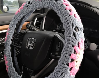 Funda de volante de crochet hecha a mano: accesorios bohemios para coche