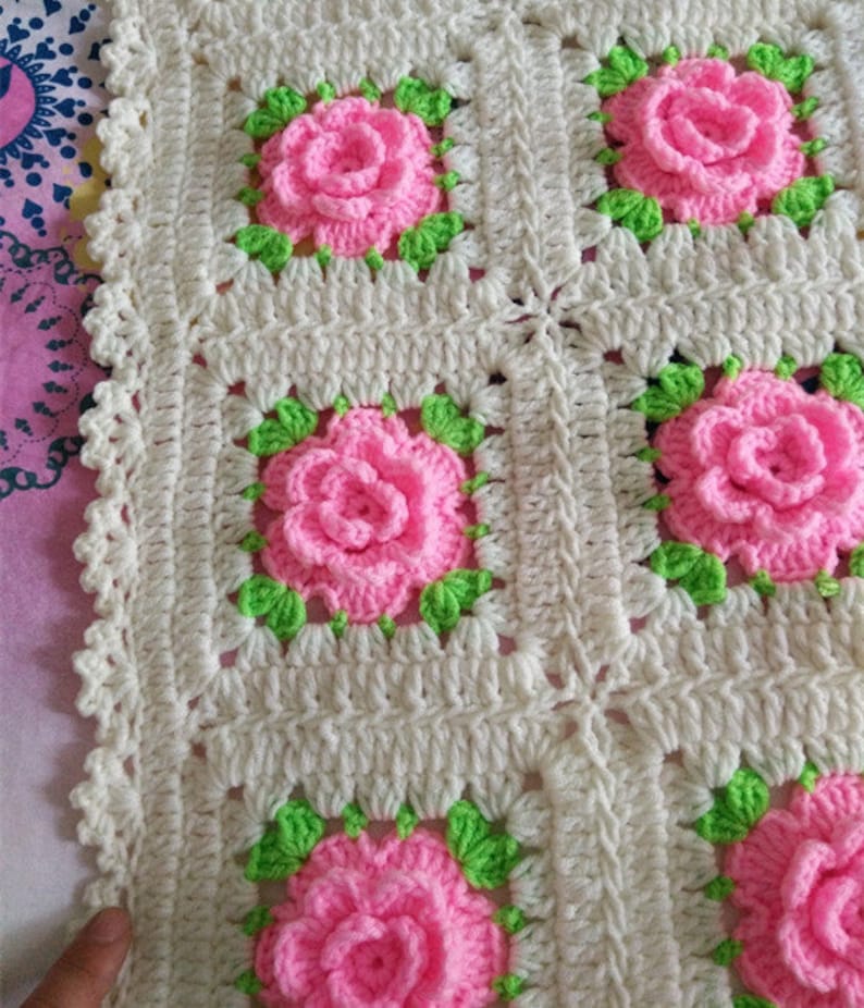 Large Vintage Afghan Blanket Throwgranny SQUARES Crocheted Etsy