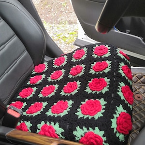Crochet Seat Covers,Flower Seat cover,Front Seat Cover Car Accessories,Red Rose Car Interior Design,Car Seat Cover Set,Cute  Rose Seat Cover