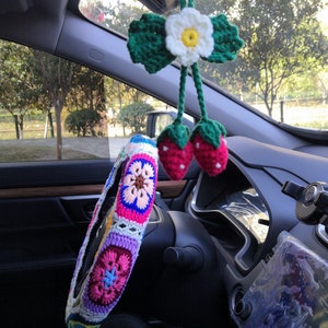 Hexagon Flower Steering Wheel Cover,Crochet Steering Wheel Cover For Women,Car Headrest cover,Cute Gesang flower steer wheel,Gift for her