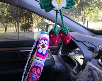 Crochet Flower Steering Wheel Cover: Handmade Car Accessory Gift