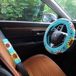 Crochet Steering Wheel Cover,Sunflower Steering Wheel Cover,Steering Wheel Cover,Steering Wheel Cover For Women,Car Steering Wheel Cover