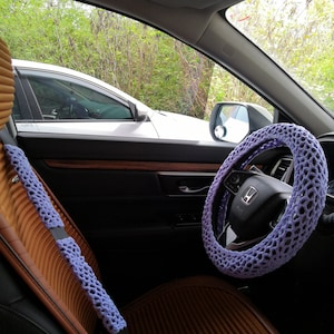 Steering Wheel Cover For Car,Women Crochet Steering Wheel Cover,Cute Steering Wheel Cover,Solid Color Steering Wheel Cover Seat Belt Cover