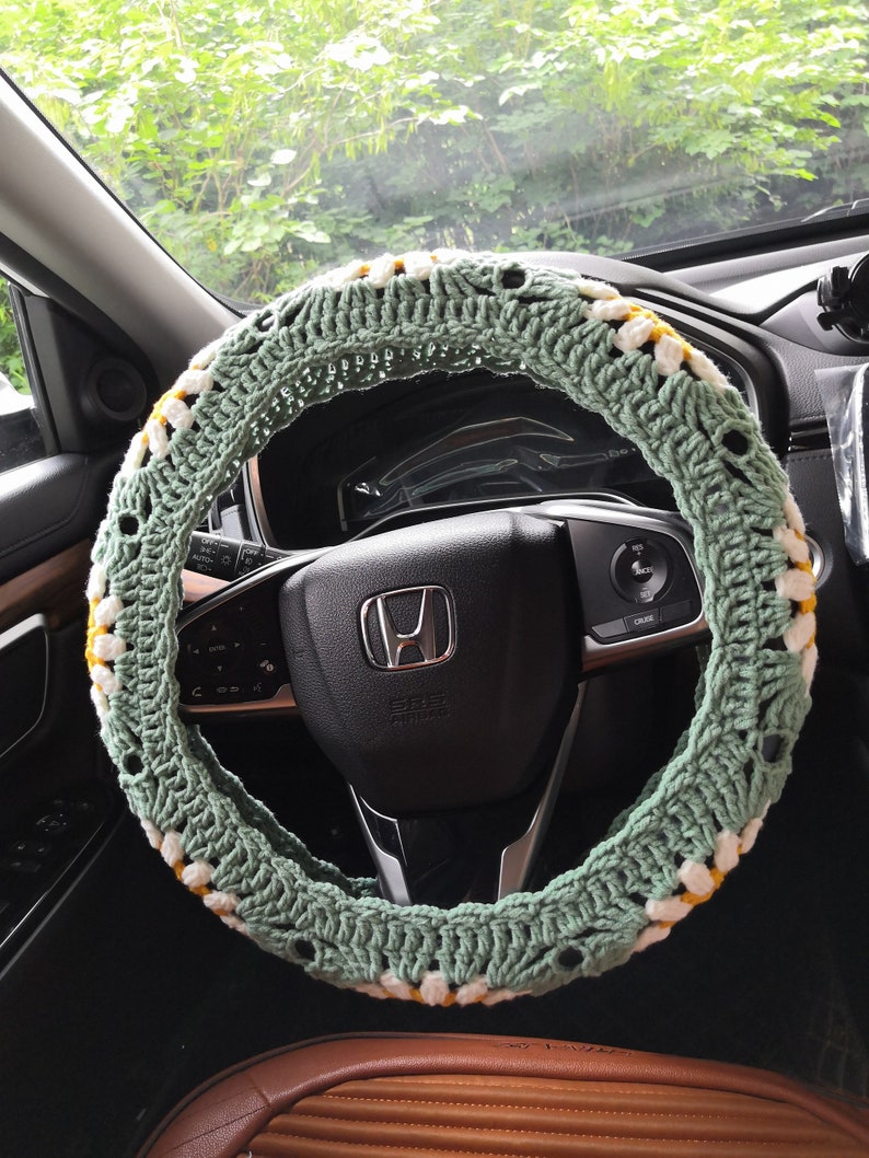 Steering Wheel Cover,Sunflower Steering Wheel Cover,Crochet Steering Wheel Cover,Steering Wheel Cover For Women,Cute Steering Wheel Cover image 3