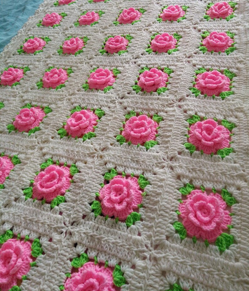 Large Vintage Afghan Blanket Throwgranny SQUARES Crocheted Etsy