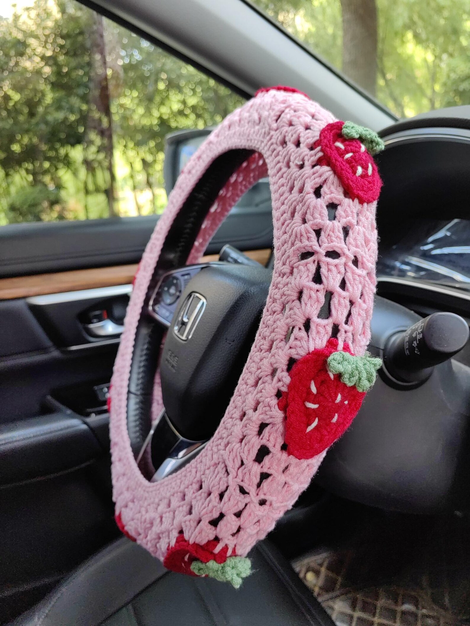 Crochet Strawberry Steering Wheel Cover