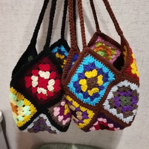 Sac au crochet, Grandma Square Bag, Sac à main au crochet, Sac tote au crochet, Style rétro, Cadeau de Noël, Style vintage, Cadeau pour elle, Cadeaux personnalisés
