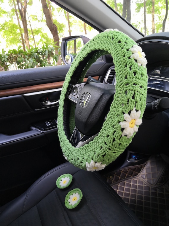 Cute Steering Wheel Covers - Sage Green Daisy