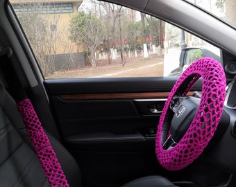 車のステアリングホイールカバー、女性用ハンドメイドかぎ針編みステアリングホイールカバー、車のステアリングホイールカバー、かわいいステアリングホイールカバー、シートベルトカバー