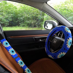 Evil Eye Steering Wheel Cover,Steer Wheel ,Crochet Steering Wheel Cover,Seat Belt Cover,Women car accessories,Steering Wheel Cover Crochet image 1