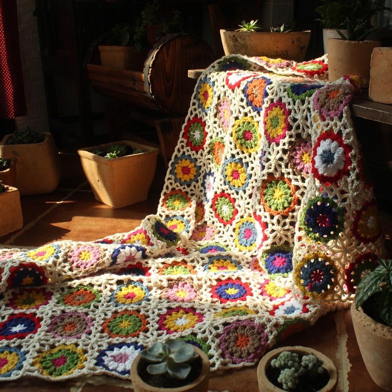 Crochet Blanket flower Patterntable Runnertea Etsy