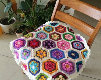 Handmade Crochet Granny Square Cushion: Colorful Chair Pad