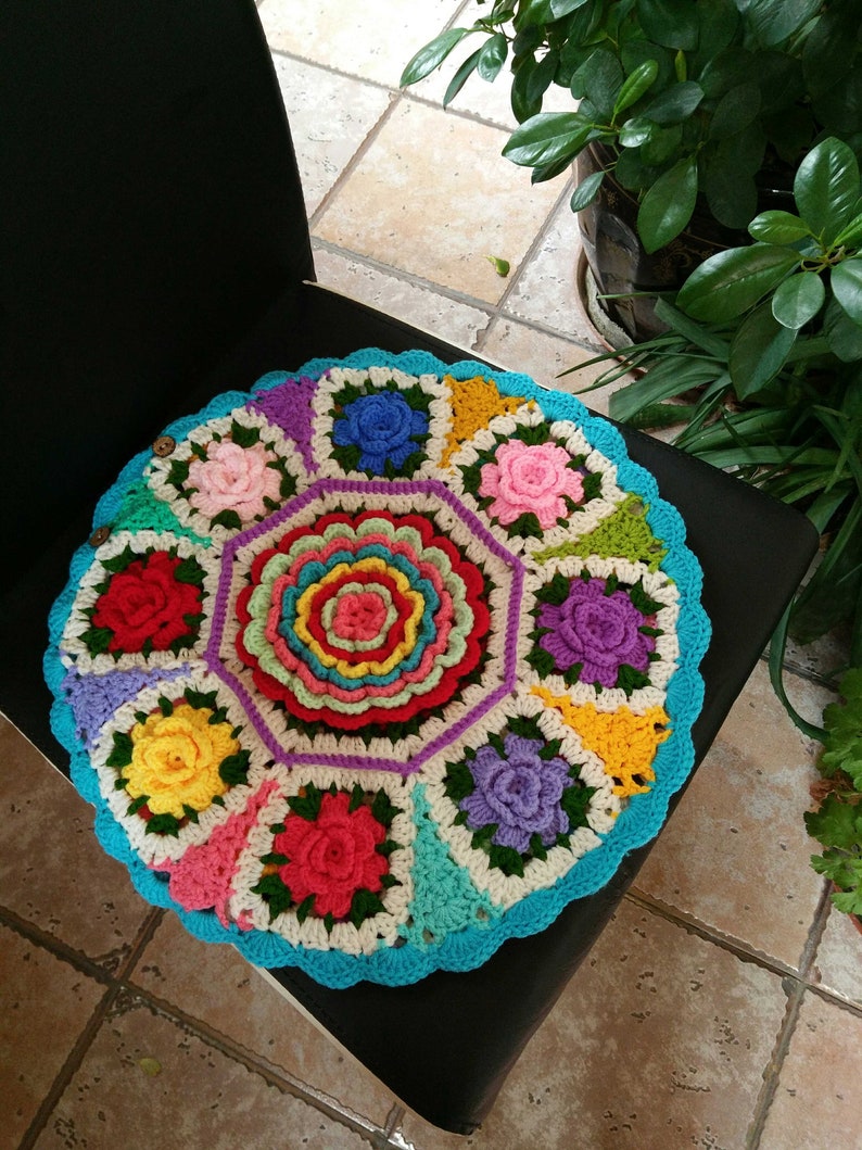Handmade Crochet granny Square Cushion Covervintage Etsy