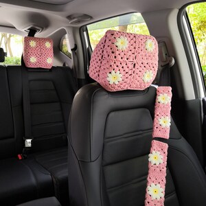 Headrest Covers,Crochet Daisy Headrest Covers,Steering Wheel Cover,Car Seat Headrest Covers Steering Wheel Cover,Seatbelt cover For Women