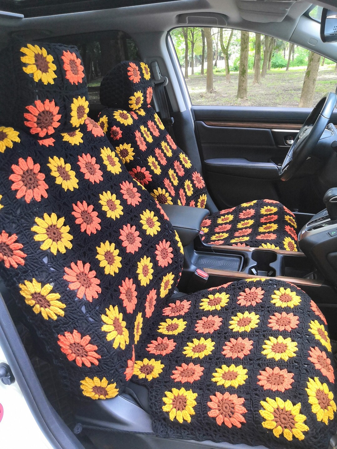 Car Seat Covers,handmade Crochet Sunflower Seat Covers,car Front Seat