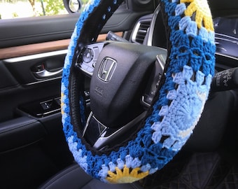 Sun and Moon Car Steering Wheel Cover,Car Accessories,Crochet Sun Moon Black edge steering wheel cover,Cute Steering Wheel Cover,car gift