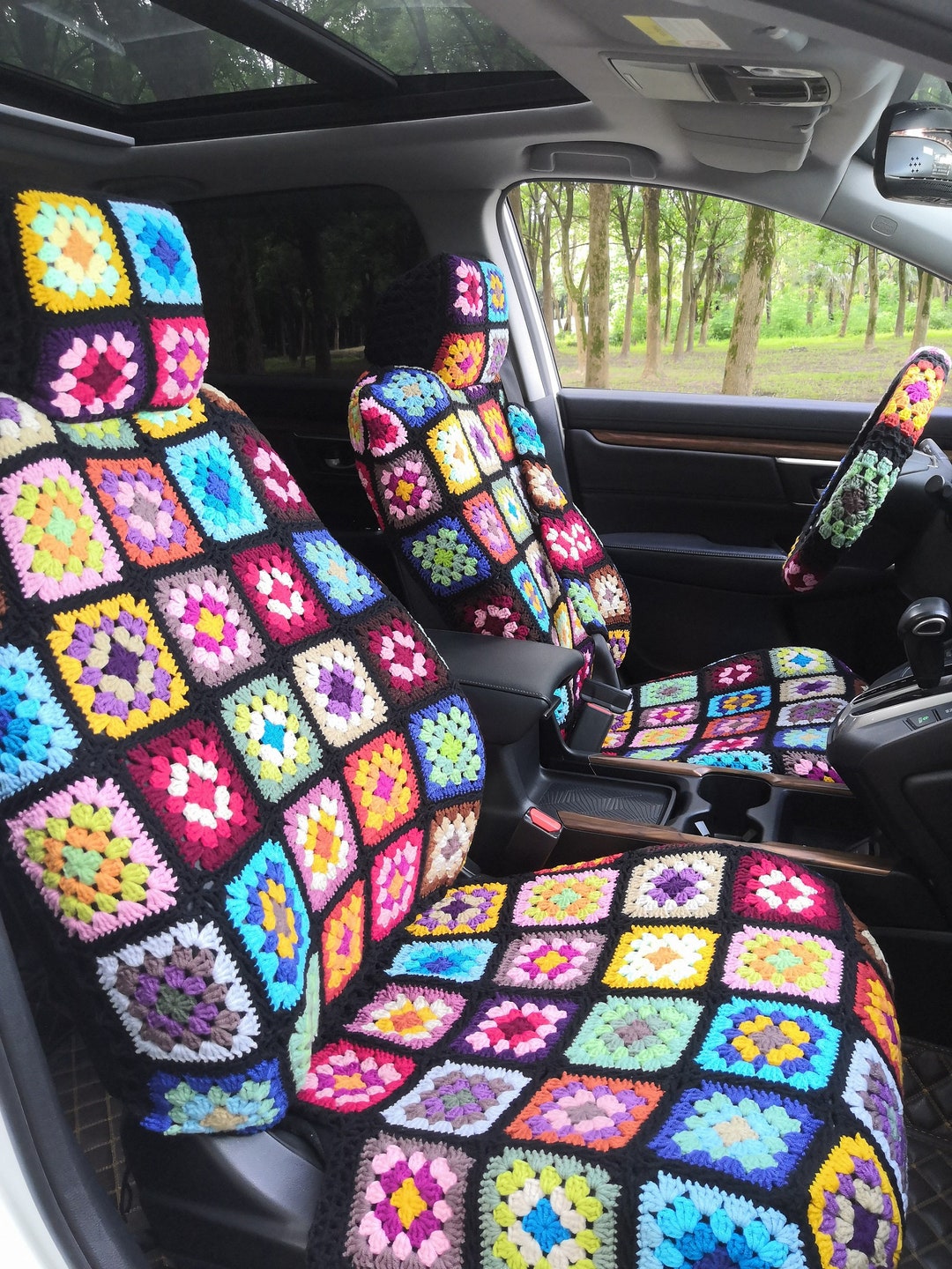 Crochet Granny Square Seat Cover,car Seat Covers,granny Square Steering