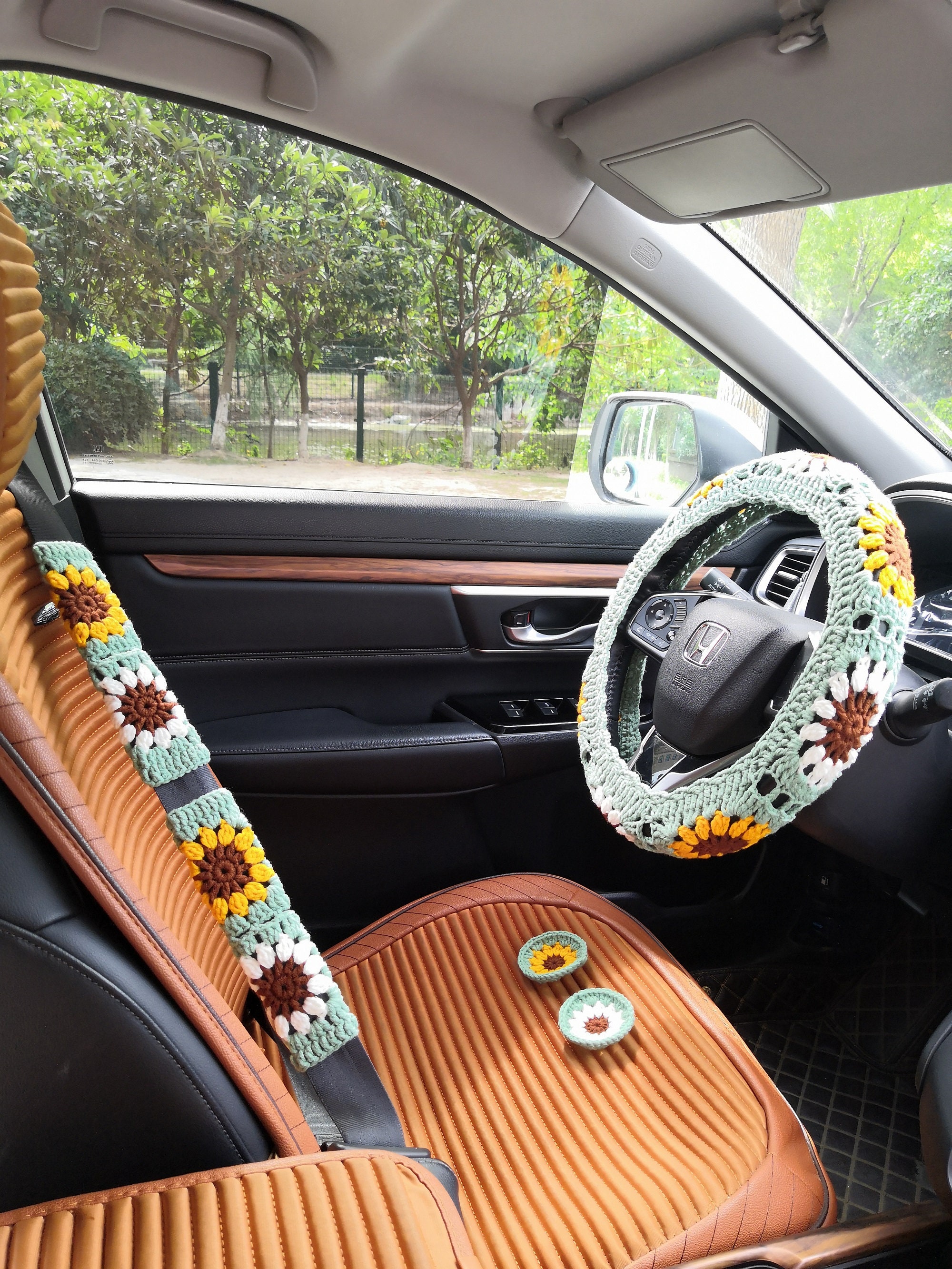 Cute Steering Wheel Covers - Sage Green Daisy