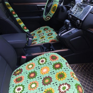Car Seat Cover,Crochet Sunflower Seat covers,Car Front Seat Headrest Cover Car Accessories Gift,Car Interior Design,Colorful Car Decor Cover
